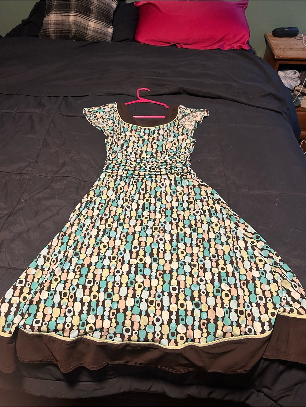 Dress Barn Brown and Teal Geometric Flutter Sleeve Dress